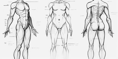 ai generiert. ai generativ. Mensch Körper Anatomie skizzieren. können Sein benutzt zum studieren Medizin Dekoration. Grafik Kunst foto