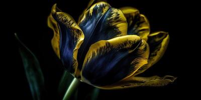 ai generativ. ai generiert. Blau und Gelb Ästhetik schön Tulpe Blume im Farbe von Ukraine. romantisch Liebe Stimmung. Grafik Kunst foto