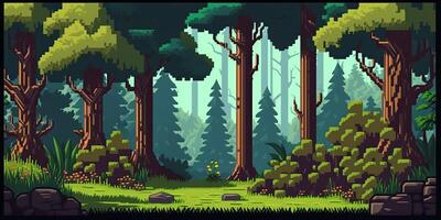 ai generiert. ai generativ. 8 bisschen abstrakt Wald Szene. können Sein benutzt zum retro Spiele oder Grafik Design. Grafik Kunst foto