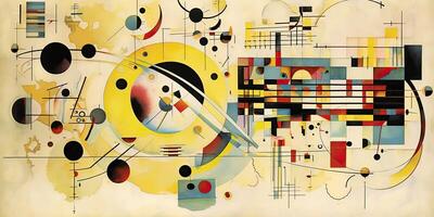 ai generiert. ai generativ. abstrakt Jahrgang retro Ästhetik Fußboden planen Hintergrund Muster inspiriert durch wassily Kandinsky. können Sein benutzt mögen Poster zum Zuhause Dekoration. Grafik Kunst foto