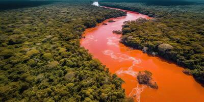 ai generiert. ai generativ. Foto realistisch Illustration von oben Aussicht Drohne Amazonas Fluss im das Regen Jahreszeit. Abenteuer tropisch erkunden Stimmung. Grafik Kunst