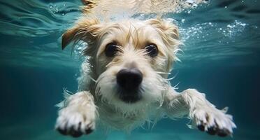 süß Hund Schwimmen unter Wasser. generativ ai . ai generiert foto