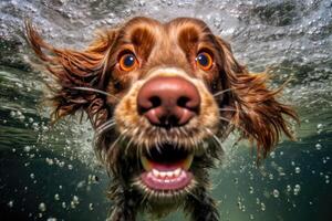 süß Hund Schwimmen unter Wasser. generativ ai . ai generiert foto