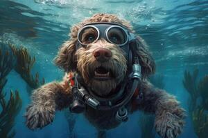 süß Hund Schwimmen unter Wasser. generativ ai . ai generiert foto