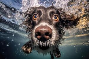 süß Hund Schwimmen unter Wasser. generativ ai . ai generiert foto