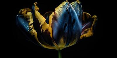 ai generativ. ai generiert. Blau und Gelb Ästhetik schön Tulpe Blume im Farbe von Ukraine. romantisch Liebe Stimmung. Grafik Kunst foto