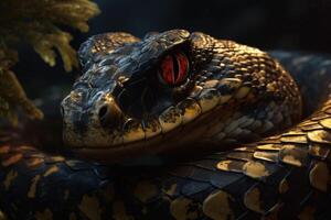 uralt Reptil mit rot Augen. gefährlich giftig exotisch Schlange. generativ ai foto