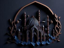 Moschee minimal Design, Papier Schnitt Stil, dunkel Farbe. ai generiert foto