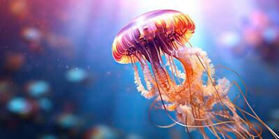 ai generiert. ai generativ. Meer unter Wasser Gelee Fisch Qualle meduza. Grafik Kunst foto