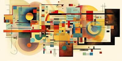 ai generiert. ai generativ. abstrakt Jahrgang retro Ästhetik Fußboden planen Hintergrund Muster inspiriert durch wassily Kandinsky. können Sein benutzt mögen Poster zum Zuhause Dekoration. Grafik Kunst foto