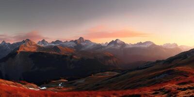 ai generiert. ai generativ. Foto realistisch Illustration von alpen Landschaft Hintergrund Berge Wanderung Felsen. Abenteuer Wandern Reise erkunden Stimmung. Grafik Kunst