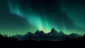 Silhouette Berg mit Aurora Hintergrund. ai generativ foto