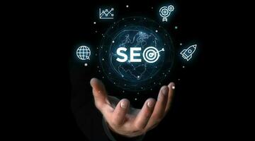 SEO Suche Motor Optimierung, organisch Suche und Internet Marketing Bildschirm foto