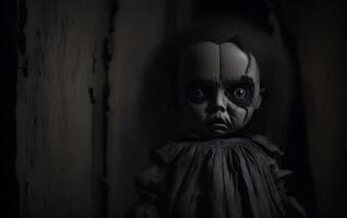 gruselig Geist Puppe mit unheimlich Gesicht, ai generiert foto