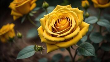 natürlich Gelb Rose Blumen mit schön Bokeh Hintergrund, ai generiert foto