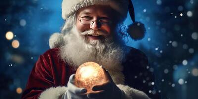 Santa claus halten glühend Weihnachten Ball Illustration ai generativ foto