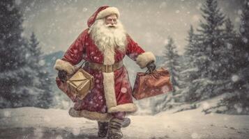 Jahrgang Weihnachten Karte mit Santa Klaus. Illustration ai generativ foto