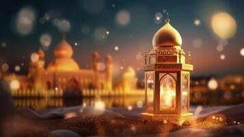 Ramadan kareem Gruß Karte. Illustration ai generativ foto