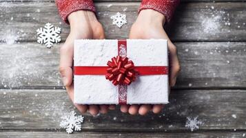 Hände mit Weihnachten Geschenk. Illustration ai generativ foto