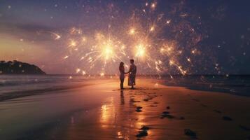 Paar Aufpassen Feuerwerk. Illustration ai generativ foto