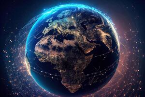wunderbar global Netzwerk zum das Austausch von Daten auf das Planet Erde. generativ ai foto