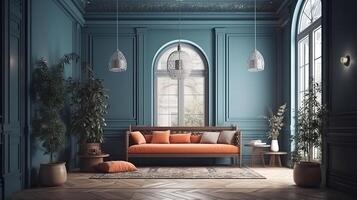 traditionell Zuhause Innere Hintergrund, 3d machen, hell Farbe. generativ ai foto