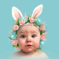 ein Baby tragen ein Hase Stirnband generativ ai generiert foto