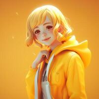 ein Mädchen mit ein Gelb Jacke generativ ai generiert foto
