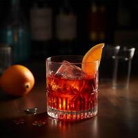 ein Glas von rot Cocktail mit ein Scheibe von Orange generativ ai generiert foto