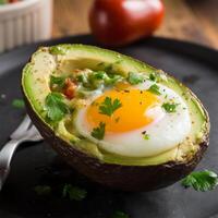 Avocado mit ein Ei generativ ai generiert foto