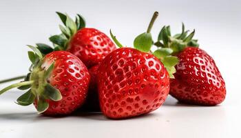 frisch reif Erdbeeren auf Weiß Hintergrund. generativ ai foto