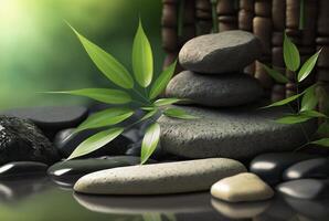 Zen Stein mit Bambus. Spa Foto Konzept. generativ ai