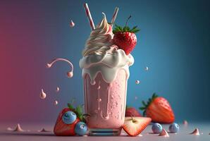 Erdbeere Milchshake mit Pastell- Hintergrund. generativ ai foto