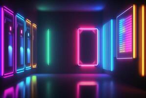 realistisch Hintergrund mit Neon- Licht. generativ ai foto