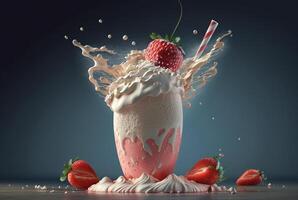 Erdbeere Milchshake mit Pastell- Hintergrund. generativ ai foto