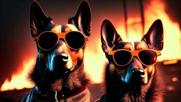 zwei Hund warnen Sonnenbrille ai generativ foto