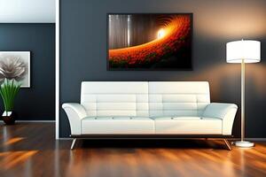 Innere von modern Leben Zimmer mit Sofa. generativ ai foto