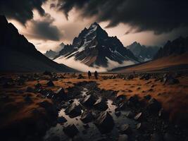 Fantasie Landschaft mit Berge im das Wolken. generativ ai foto