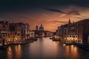 Panorama- Nacht Aussicht beim Venedig, Italien, erstellt mit generativ ai foto