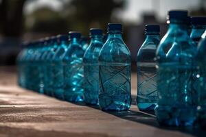 Blau Wasser Flaschen, generativ ai foto