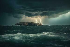 Porträt Donner Sturm auf das Meer ai generieren foto