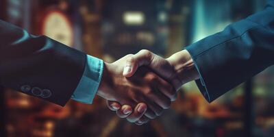 das Handshakes von Geschäftsmann zum Zusammenarbeit mit ai generiert. foto