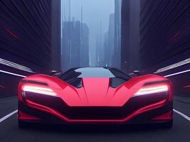 futuristisch elektrisch Konzept Auto im Cyberpunk Hintergrund. generativ ai foto