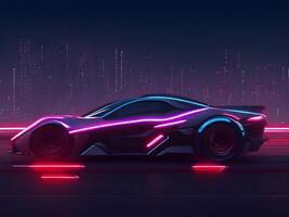futuristisch elektrisch Konzept Auto im Cyberpunk Hintergrund. generativ ai foto