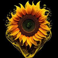 tolle Sonnenblume mit Wasser Spritzen und Tropfen, generativ ai foto