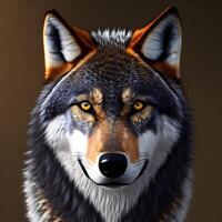 Gesicht von ein Wolf mit ein dunkel Hintergrund. generativ ai foto
