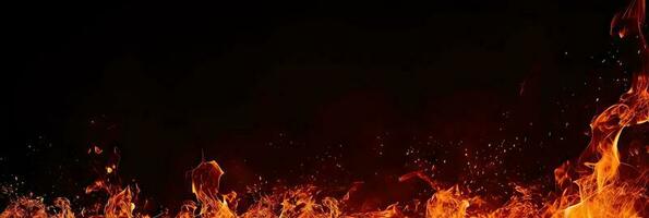 Feuer Glut Partikel Über schwarz Hintergrund. Feuer Funken Hintergrund. Detail von Feuer Funken. foto