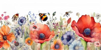 Aquarell Blume Grenze. Illustration ai generativ foto