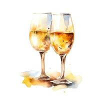 Champagner Brille Aquarell. Illustration ai generativ foto