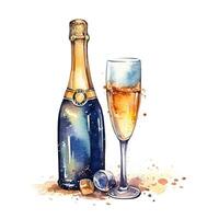 Sprengung Champagner Flasche Aquarell. Illustration ai generativ foto